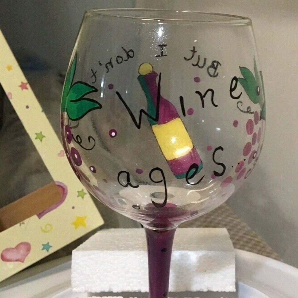 Certified International Happy Birthday Wine Glass Boxed "Wine Ages but I Dont"